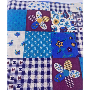 Vintage Fabric Patchwork Floral Gingham Check Blue Country Primitive 1.7 Yds